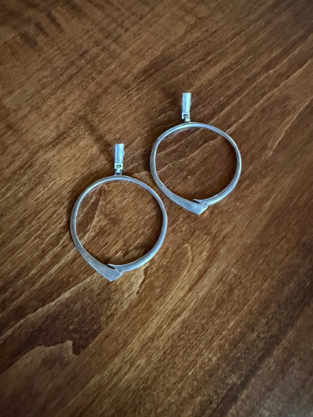 Large Modernist Earrings Sterling Silver Signed Artisan Hoop Vintage Mid Century - Picture 11 of 12